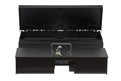 Денежный ящик АТОЛ FlipTop-MB черный, 460*170*100, 24V, верхняя крышка из нержавеющей стали + крышка для инкассации.